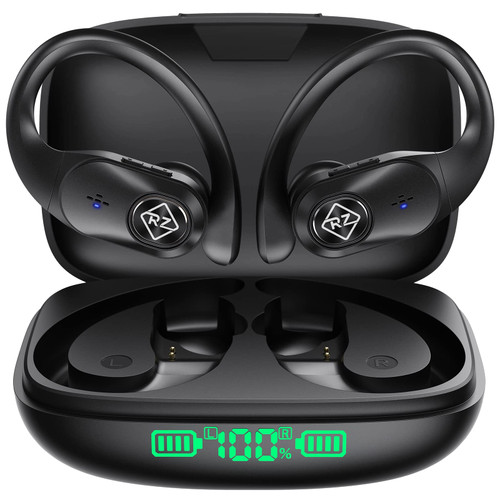 Wireless Earbuds Bluetooth Headphones Wireless Charging Case LED Display 40H Playtime Built in Mic Over Ear buds Waterproof Earphones with Earhooks Deep Bass Sound Headset for Sport Running Workout TV