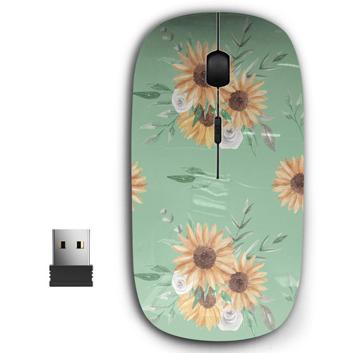 2.4G Ergonomic Portable USB Wireless Mouse for PC, Laptop, Computer, Notebook with Nano Receiver ( Sunflower Green Leaves )