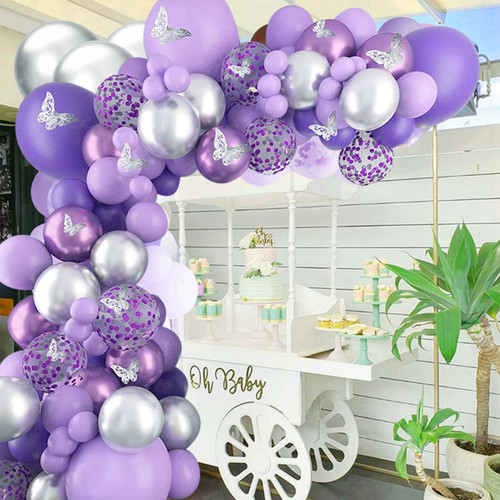Purple Balloon Garland kit Macaron Purple Silver Balloon Arch Butterfly Stickers Confetti Latex Balloons Arch for Bridal Shower Baby Shower Wedding Birthday Party Decorations for Girls and Women Purple Balloon Garland kit Macaron Purple Silver Balloon Arch Butterfly Stickers Confetti Latex Balloons Arch for Bridal Shower Baby Shower Wedding Birthday Party Decorations for Girls and Women