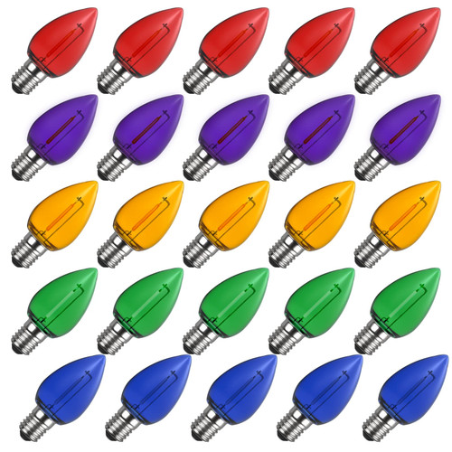 Meconard C7 Led Replacement Christmas Light Bulb, C7 Shatterproof Led Bulbs for Christmas Outdoor String Lights, E12 Candelabra Base, Commercial Grade Holiday Bulbs, Multi-Color, 25 Pack