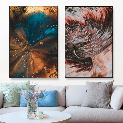 Abstract Colorful Texture Poster Blue Gold Canvas Painting Vintage Print Nordic Wall Art Pictures Home Living 40x60cm2pcs Frameless