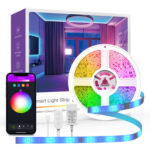 OHMAX Smart LED Strip Lights, 16.4ft RGB Light Compatible with Alexa & Google Home, App Control, Music Sync,Smart Home Decor, WiFi 2.4Ghz