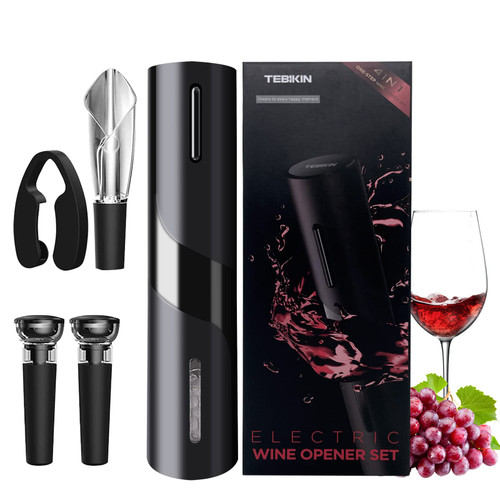 TEBIKIN Electric Wine Bottle opener?Battery Operated Automatic Wine Bottle Corkscrew Opener with Foil Cutter,2 Wine Vacuum Stopper?Wine Pourer for Gift?Home?Party