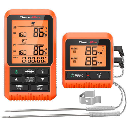 ThermoPro TP826 500FT Wireless Meat Thermometer, Dual Meat Probe Cooking Thermometer with HI/Low Alert, IPX4 Food Grill Thermometer, Outdoor Fryer Accessories for BBQ, Smoker, Oven, Grilling Gifts ThermoPro TP826 500FT Wireless Meat Thermometer, Dual Meat Probe Cooking Thermometer with HI/Low Alert, IPX4 Food Grill Thermometer, Outdoor Fryer Accessories for BBQ, Smoker, Oven, Grilling Gifts