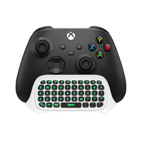 TiMOVO Green Backlight Keyboard for Xbox One, Xbox Series X/S,Wireless Chatpad Message KeyPad with Headset & Audio Jack,Mini Game Keyboard Fit Xbox One/One S/One Elite/2, 2.4G Receiver Included, White