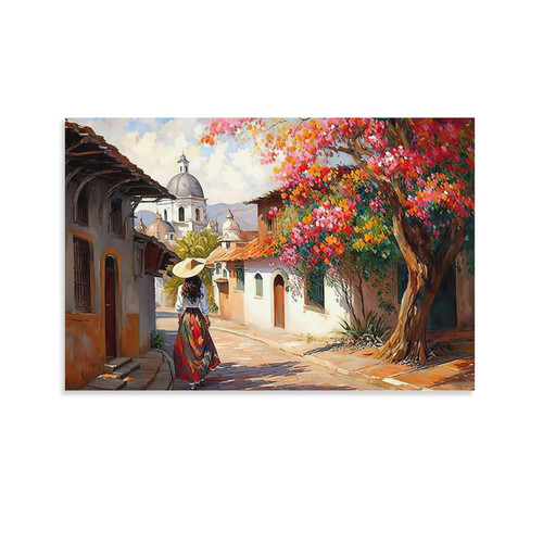 AAHARYA Mexican Poster Mexican Street Wall Art Deco Canvas Printed Poster Mexican Folk Art Canvas Painting Wall Art Poster for Bedroom Living Room Decor 12x18inch(30x45cm) Unframe-style