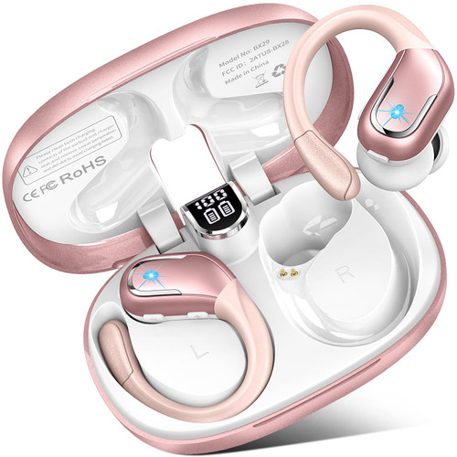Wireless Bluetooth Earbud Sport, Bluetooth 5.3 Headphones with Noise Cancelling Mic, 90H HiFi Stereo Over Ear Earbud with LED Display and USB-C, IP7 Waterproof Earphones, Button Control, Rose Gold Wireless Bluetooth Earbud Sport, Bluetooth 5.3 Headphones with Noise Cancelling Mic, 90H HiFi Stereo Over Ear Earbud with LED Display and USB-C, IP7 Waterproof Earphones, Button Control, Rose Gold