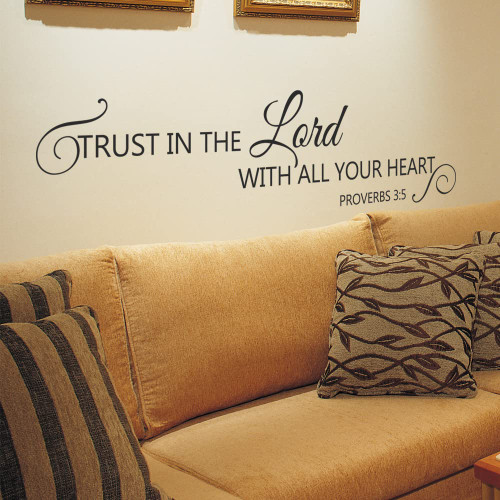 Religious Wall Stickers - Trust in The Lord - Bible Wall Letterings Bible Scripture Vinyl Wall Decal Quotes(15x58" White)