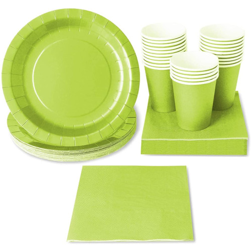 72-Piece Lime Green Party Supplies, Paper Plates, Cups, and Napkins (Serves 24)
