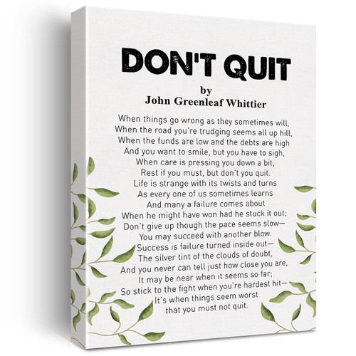 Canvas Wall Art Inspirational Don't Quit Poem Canvas Print Positive Painting Home Wall Decor Framed Gift 12x15 Inch