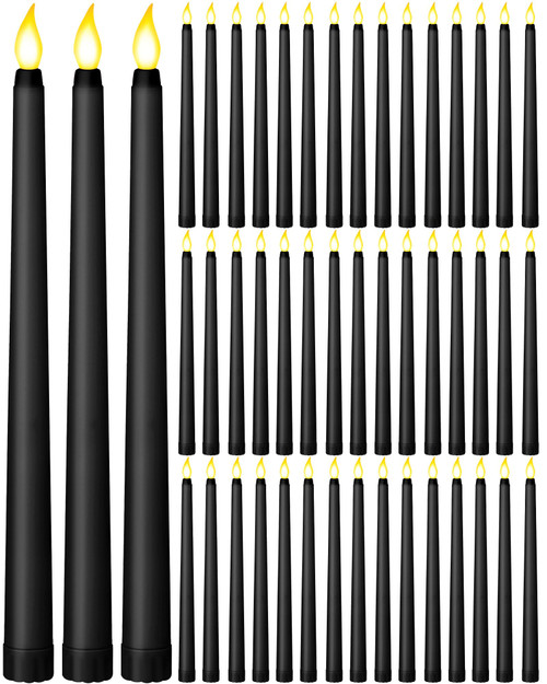 48 Pcs Flameless Taper Candles, 11 Inch Battery Operated LED Candles Bulk Fake Candles Faux Wax Candle Lights Flickering Taper Candles for Halloween Christmas Church Wedding Party (Black)