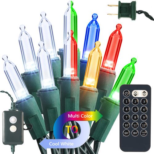 Brizled Christmas Lights, 33ft 100 LED Color Changing Christmas Tree Lights Connectable with Remote, 12 Modes Cool White & Colored Xmas Lights, Clear Mini Christmas Lights for Indoor Outdoor Decor