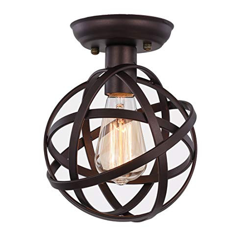 Metal Globe Ceiling Light SEEBLEN Semi-Flush Mount Pendant Ceiling Light with Mini Metal Cage Ceiling Lighting Fixture for Foyer 