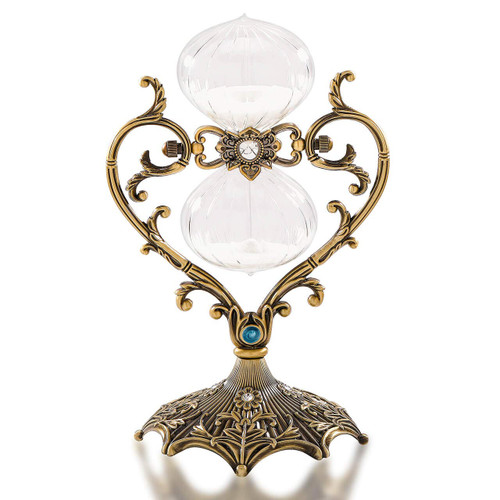 Hourglass Sand Timer 60 Minutes, Vintage Engraved Sand Clock 60 Minutes, Antique 1 Hour Glass, Brass Sand Watch 60 Min, Large Metal Rotating Sandglass Timer with White Sand for Home Office Decoration