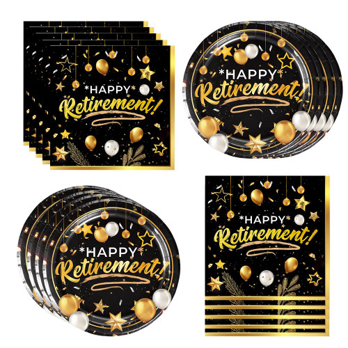 Egami 40pcs retirement Party Supplies,include Black and gold 20 Plates, 20 Napkin,Used for retirement Party Decoration (retirement?AAA?)