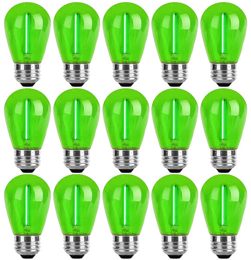 Minsily 15 Pack S14 Colored LED String Light Bulb 1W LED S14 Replacement Light Bulbs for String Light 110V Plastic Waterproof Outdoor LED Bulb E26 Decorative Bulb for Home Patio Christmas Decor(Green)