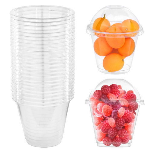 BALDCC 9 oz Fruit Cups with Lid,50 Pack Smoothie Plastic Cups with Dome Lids (No Hole), Parfait Dessert Cups.Disposable Clear Cups Suit for Yogurt,Fruit,Ice Cream,Cupcake,Candy, Cold Drinks Etc