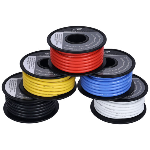 OPLIAT 14 Gauge Extra Flexible Silicone Wire 75FT?5 Color Each 15ft? 14 AWG Stranded Tinned Copper Battery Wire Automotive 400 * 0.08mm Rating 200? 600V