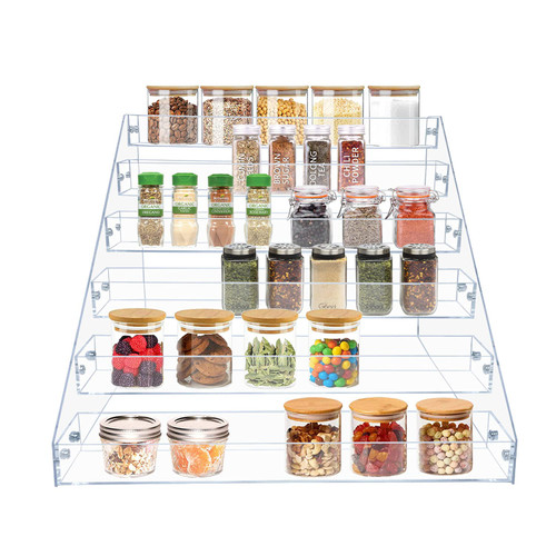 VAEHOLD Acrylic Spice Rack, 6 Tier Clear Spice Rack Organizer for Cabinet, Vertical Spice Rack Kitchen Organizer Shelf for Countertop (6 Tier)