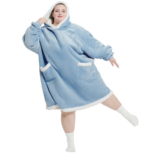 Bedsure Oversized Wearable Blanket Hoodie - Sherpa Hooded Blanket Adult as Warm Gifts for Men Mom Women Girlfriend, Big Sweatshirt Blanket with Giant Pocket (Oversize, Sky Blue)
