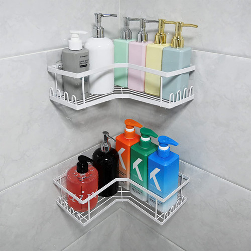 RHONZHAO 2 Pack Adhesive Corner Shower Caddy, Adhesive Shower Organizer No Drilling, Rustproof Bathroom Shower Shelves,Shower Shelves Basket (Corner White)
