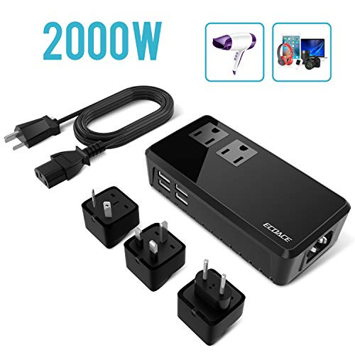 (Upgraded) ECOACE 2000W Travel Voltage Converter 220V to 110V, 4-USB Port,Step Down Power Converter for Hair Dryers/Hair Straightener,US to UK/AU//EU Adapters for 170+Countries(for US Appliances)