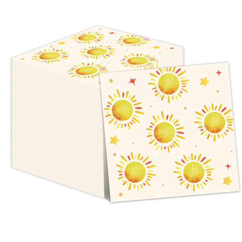 100 Pieces Boho Sun First Trip Around The Sun Napkin Bohemian Hippie Sunshine Birthday Decorations Boho Sun Paper Napkin 1st Trip Around The Sun Napkin for Sun Theme Party Favors Supplies Favors