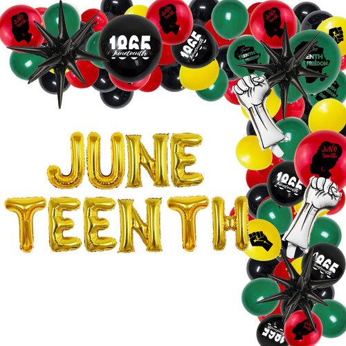 130 Pcs Juneteenth Decoration Balloon Arch Kit Includes Latex Balloons, Fist Juneteenth and Black Explosion Star Foil Balloons,June 19th Independence Day Freedom Day Decor Celebration Supplies