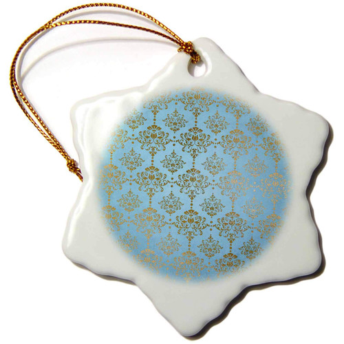 3dRose Image of Sky Blue and Gold Metal Foil Vintage Luxury Damask... - Ornaments (orn-290167-1)