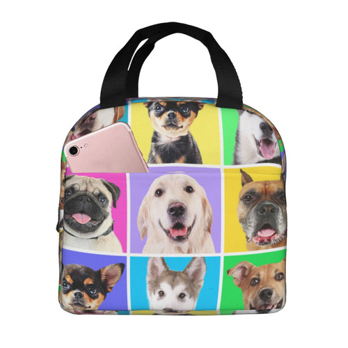 Reusable Lunch Tote Bag Cute Dogs Colorful Insulated Lunch Bag Durable Cooler Lunch Box