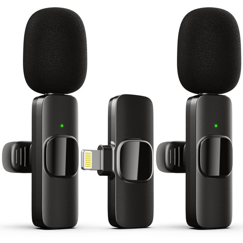 Dual Professional Wireless Lavalier Lapel Microphone for iPhone, iPad, Mini Video Recording Mic for Interview Video Podcast Vlog YouTube & Livestream, Noise Reduction, Plug & Play
