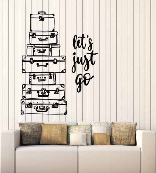 Vinyl Wall Decal Phrase Let's Just Go Travel Adventure Suitcases Stickers Mural Large Decor (g7790) Black Vinyl Wall Decal Phrase Let's Just Go Travel Adventure Suitcases Stickers Mural Large Decor (g7790) Black