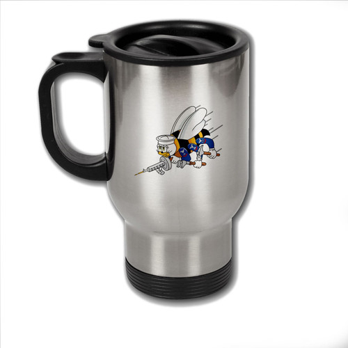 ExpressItBest Stainless Steel Coffee Mug with U.S. Naval Construction Force (CBs SeaBees) logo