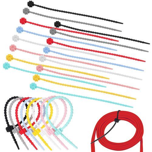 BESTOYARD 24Pcs Silicone Zip Ties Reusable Cable Ties Flower Design Rubber Cable Ties Straps Cord Ties Wire Management Elastic Silicone Ties Cable Organizer for Home Office