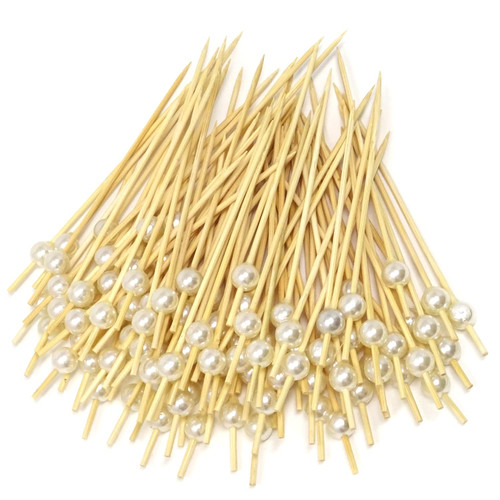 yueton 100PCS White Pearl Fruit Pick Sticks Cocktail Sticks Party Food Decoration Toothpicks Bamboo Appetizer Sticks Sandwich Sticks Skewers Sticks