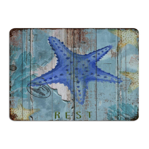 Nautical Beach Ocean Theme Underwater Starfish Funny Novelty Metal Tin Sign Hanging Patio Signs Blue Wood Texture Seascape Coastal Man Cave Decor Aluminum Metal Sign for Bedroom Outside Home 10x14