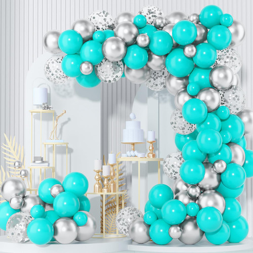 HUICYHFR Teal Blue Silver Balloon Garland Arch Kit - 120Pcs Teal Blue Silver Confetti Latex Party Balloons for Wedding BBQ Casino Graduation Birthday Party Decorations HUICYHFR Teal Blue Silver Balloon Garland Arch Kit - 120Pcs Teal Blue Silver Confetti Latex Party Balloons for Wedding BBQ Casino Graduation Birthday Party Decorations