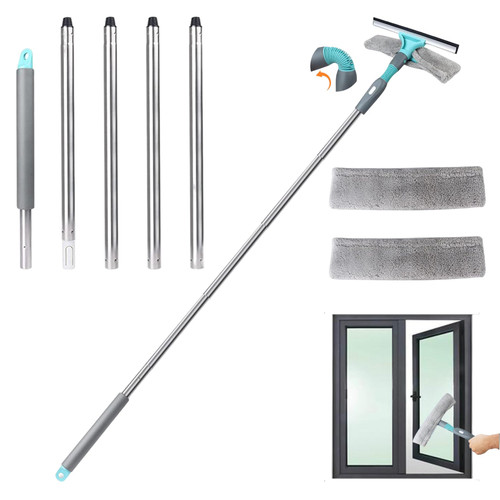 Window Squeegee Kit, 77inch Extendable Window Cleaning Squeegee with Bendable Head, Window Cleaning Equipment Kit for Indoor/Outdoor High Window