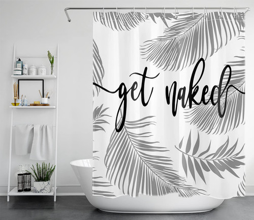 LB Tropical Palm Leaf Get Naked Shower Curtain for Bathroom, Tropical Plant Grey Coconut Palm Leaf Creative Black and White Funny Words Fabric Bathroom Decor Set with Shower Curtain Hooks, 60x72 Inch LB Tropical Palm Leaf Get Naked Shower Curtain for Bathroom, Tropical Plant Grey Coconut Palm Leaf Creative Black and White Funny Words Fabric Bathroom Decor Set with Shower Curtain Hooks, 60x72 Inch