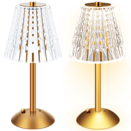 2 Pcs Dimmable Table Lamps Crystal Table Lamp 3 Colors LED Rechargeable Bedside Lamp Romantic Touch Acrylic Cordless Table Lamps Modern Nightstand Battery Operated Table Lamp for Bedroom Room Bar