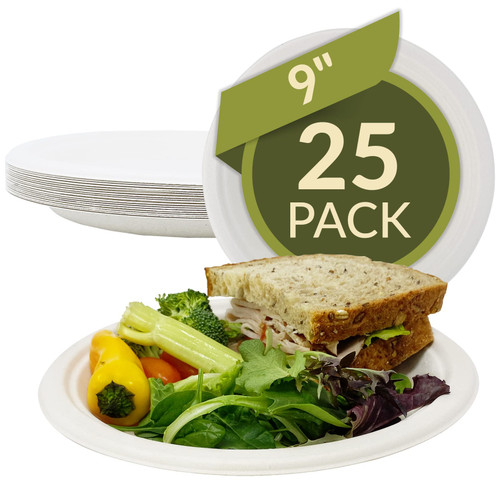 Reli. Compostable Paper Plates, 9 Inch (25 Pack) | White Disposable Plates 9" | Heavy Duty Paper Plates, Eco-Friendly | Made of Sugarcane Fibers/Bagasse - Biodegradable/Compostable | Natural