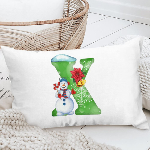 Yinrune Personalized Polyester Throw Pillow Cover Custom Name Initial Letter Snowman Rectangle Throw Pillow Cover Holiday Anniversary Wedding Gift for Sofa Couch Chair Bedroom Decor 20x36in_2216