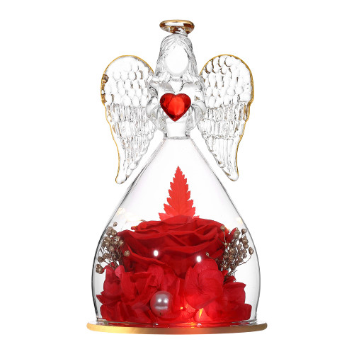Tiaronics Angel Rose Gift,Rose Flower in Glass Angel Figurines with LED Light,Preserved Forever Real Rose for Valentines Day (Red) Tiaronics Angel Rose Gift,Rose Flower in Glass Angel Figurines with LED Light,Preserved Forever Real Rose for Valentines Day (Red)