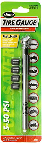 Slime 22013 Pencil Tire Gauge with Bonus Caps, 5-50 PSI