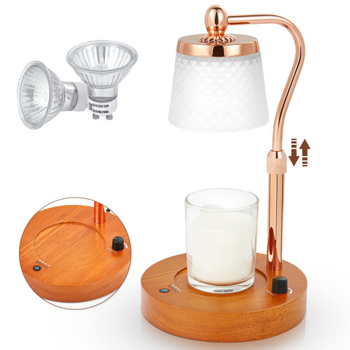 Candle Warmer Lamp with Timer and Wooden Base- Height-Adjustable Electric Wax Melt Warmer & Candle Warmer for Jar Candles - Home Decor