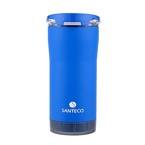SANTECO BPA-Free Coffee Mug with Unsealed Lid,Double Walled Vacuum Insulated Stainless Steel Tumbler,16oz,Blue
