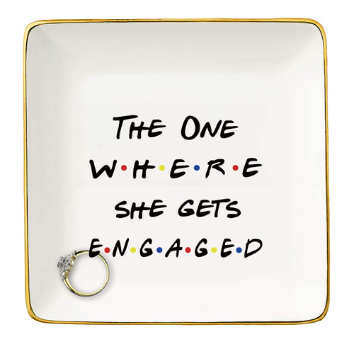 NZY Engagement Jewelry Holder Gifts for Women-Bride to Be-Newly Engaged Ring Dish Gift-Bridal Shower Gifts for Her-Bachelorette Party Gifts-The One Where She Gets Engaged-Trinket Tray-Friends TV Show