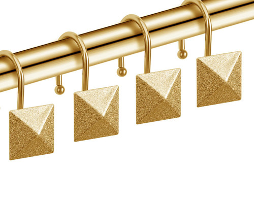 Gold Shower Curtain Hooks, CHICTIE Shower Hooks for Shower Curtain, Rustproof Decorative Shower Curtain Rings for Bathroom Rod, Modern Metal Brass Shower Curtain Hangers, Square Pyramid Set of 12