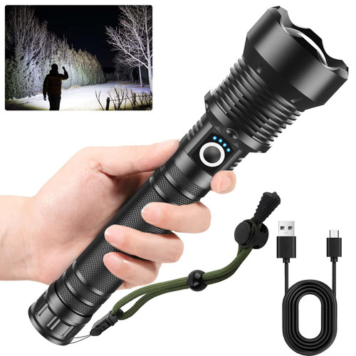Cinlinso Flashlights High Lumens Rechargeable, 200000 Lumens Super Bright Led Flashlight, Flash Light with 5 Modes, IPX6 Waterproof, Handheld Powerful Flash Light for hu?ting, Camping, Emergencies Cinlinso Flashlights High Lumens Rechargeable, 200000 Lumens Super Bright Led Flashlight, Flash Light with 5 Modes, IPX6 Waterproof, Handheld Powerful Flash Light for hu?ting, Camping, Emergencies