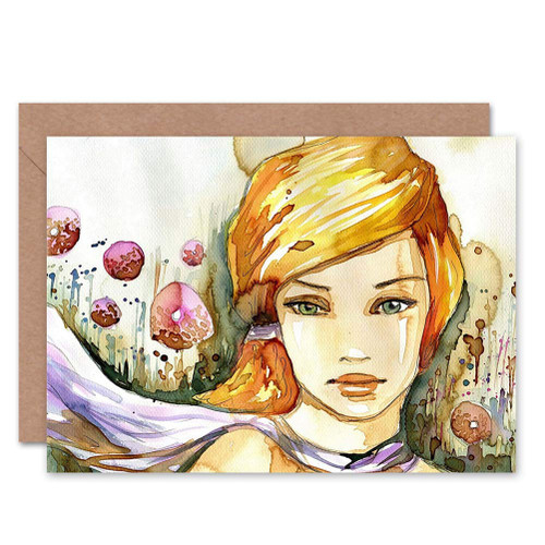 Wee Blue Coo Watercolour Woman Bubbles Art Blank Greetings Birthday Card Art